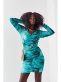 Fitted dress with draping, marble green 12580 - Online store - Boutique